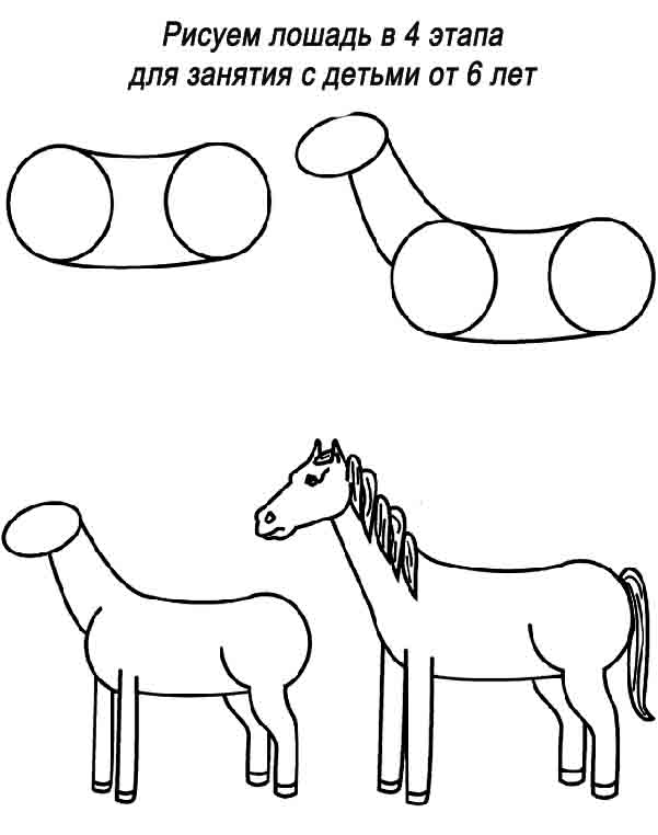последовательность рисования лошадки